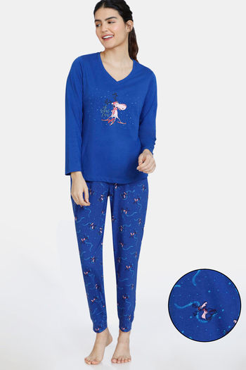 Buy Zivame Reindeer Knit Cotton Pyjama Set -  Blue Quartz